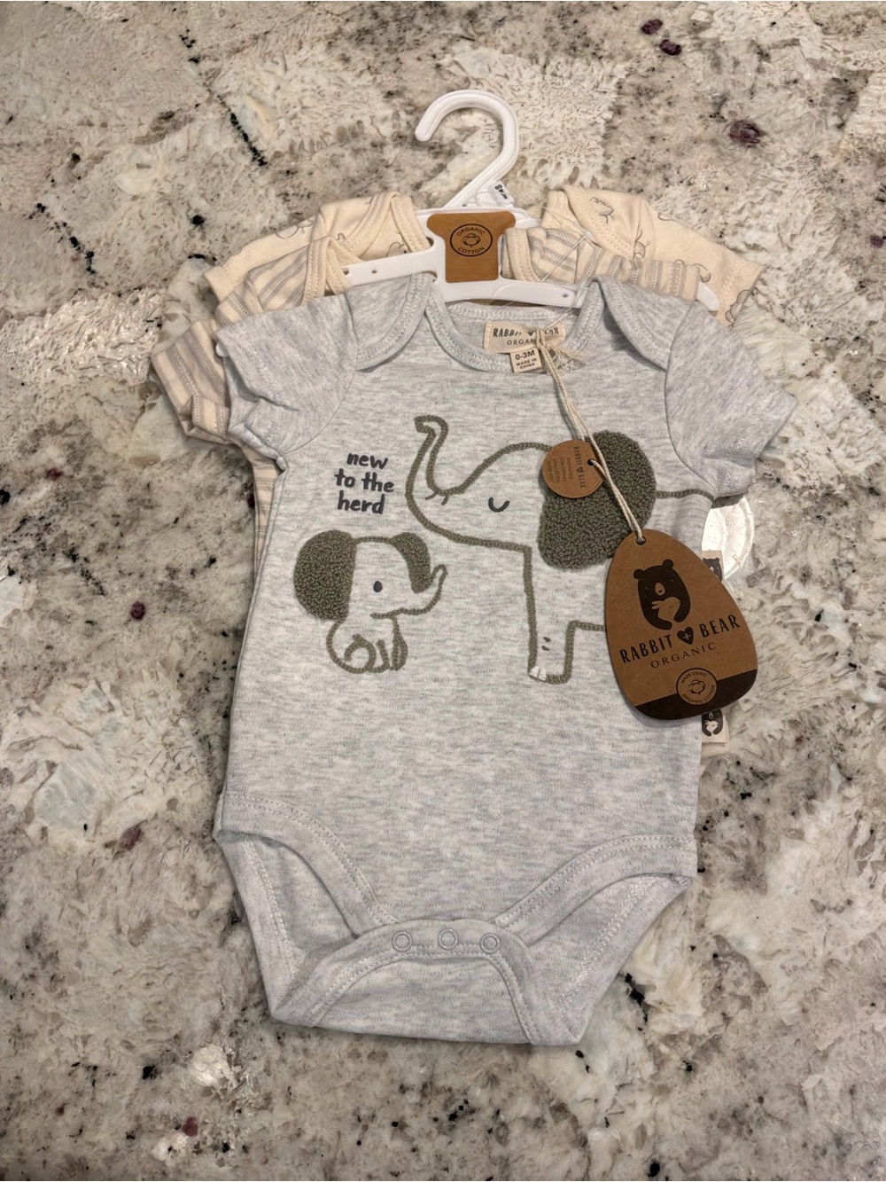 Rabbit & Bear Organic Gray Elephant Graphic One-Piece